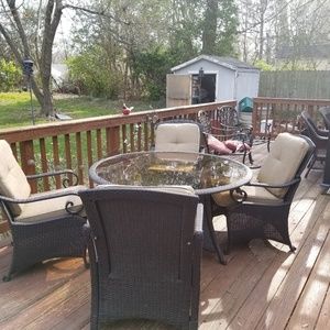 Wicker resin patio table and chairs